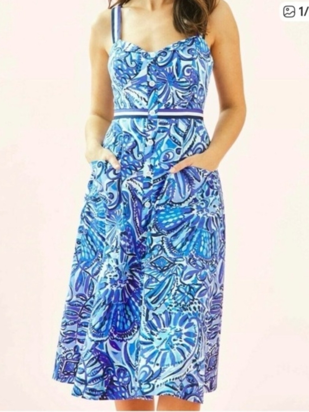 Lilly Pulitzer Ellie Blue Printed Midi Dress with Straps